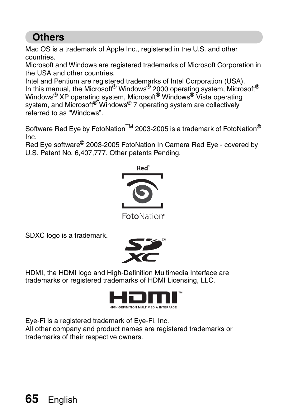 Others, English | Sanyo VPC-CG100EX User Manual | Page 74 / 76