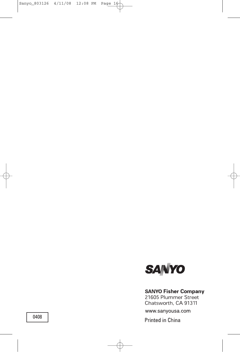 Sanyo HPS-SG4 User Manual | Page 16 / 16