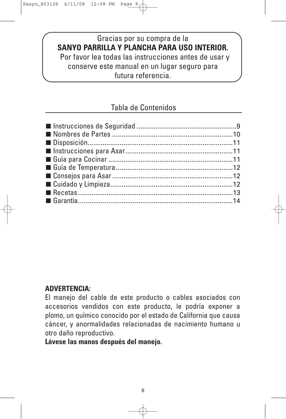 Sanyo HPS-SG4 User Manual | Page 9 / 16