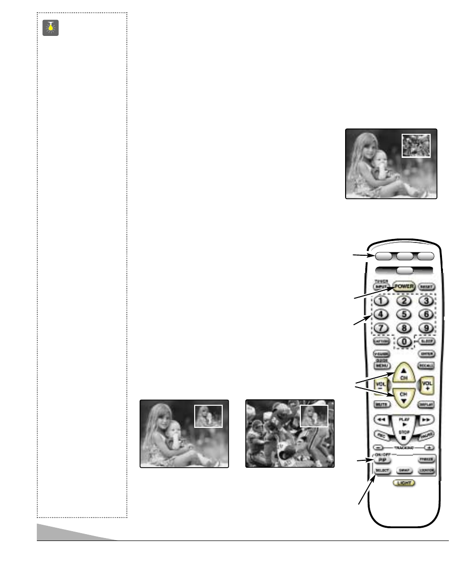 Picture-in-picture (pip) operation, Quicktips | Sanyo DS31810 User Manual | Page 14 / 72