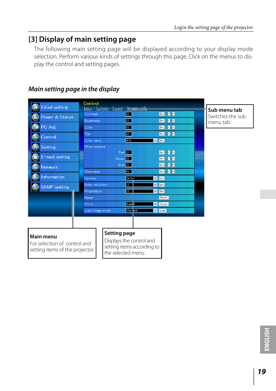 3] display of main setting page | Sanyo PDG-DXL2000 User Manual | Page 19 / 60