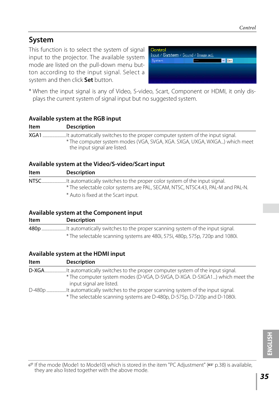 System | Sanyo PDG-DXL2000 User Manual | Page 35 / 60