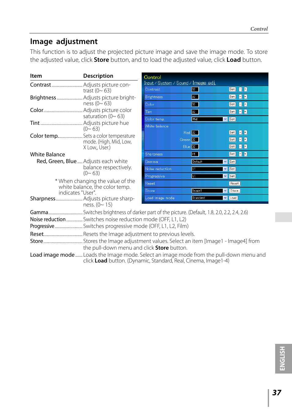Image adjustment | Sanyo PDG-DXL2000 User Manual | Page 37 / 60