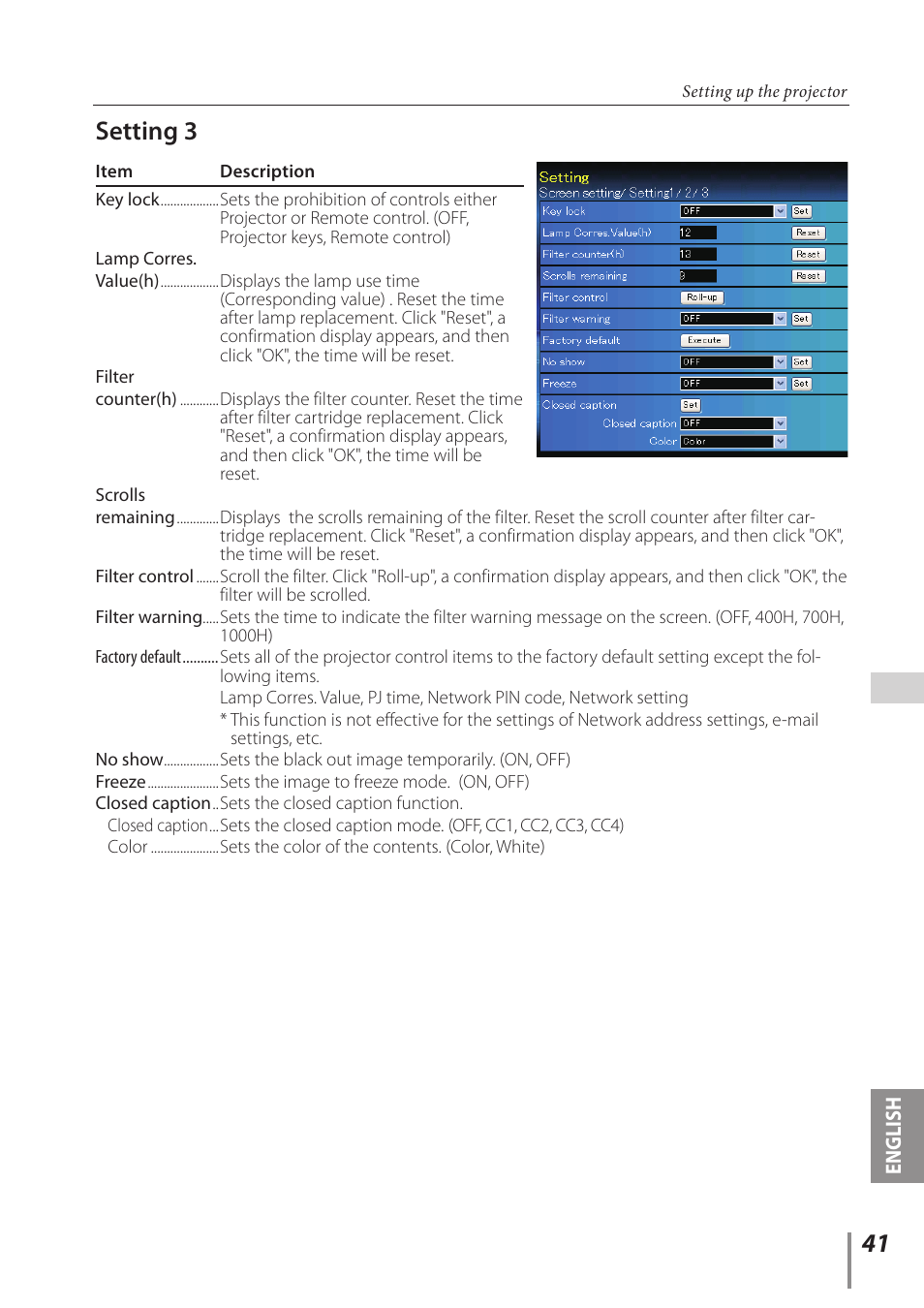 Setting 3 | Sanyo PLC-XC56 User Manual | Page 41 / 60