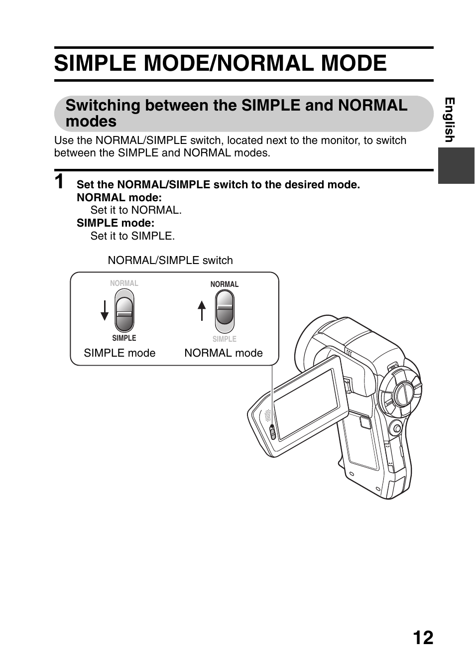 Simple mode/normal mode, Switching between the simple and normal modes | Sanyo VPC-HD1000 User Manual | Page 13 / 26
