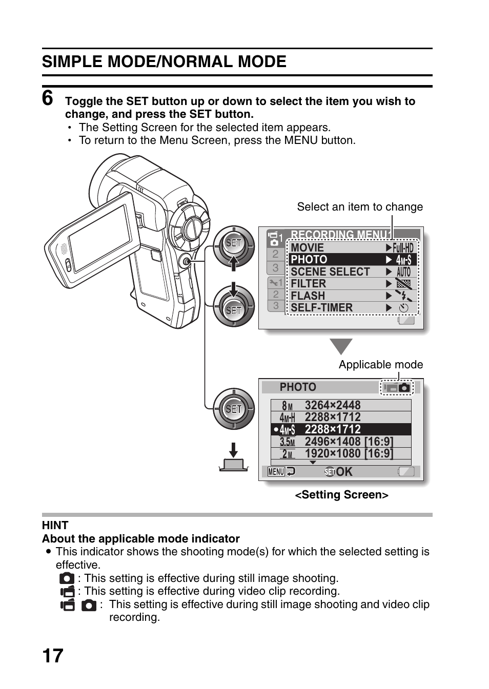 Simple mode/normal mode | Sanyo VPC-HD1000 User Manual | Page 18 / 26