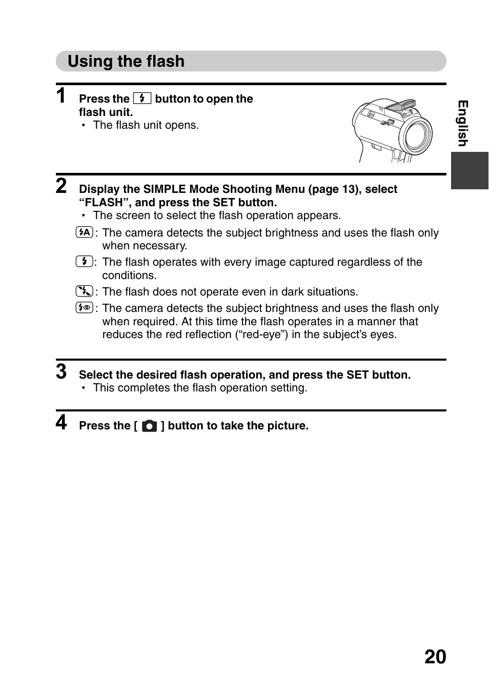 Using the flash | Sanyo VPC-HD1000 User Manual | Page 21 / 26