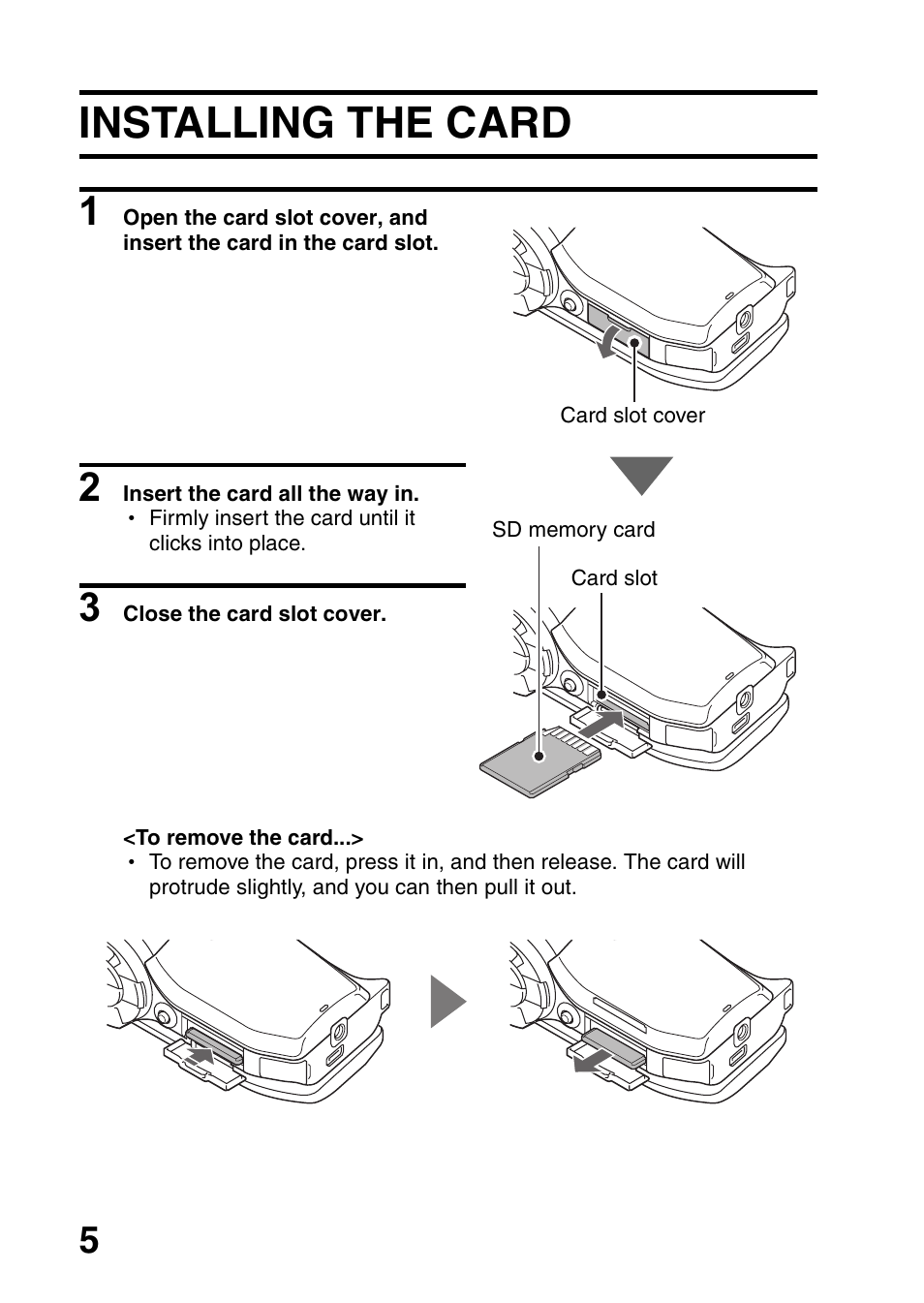 Installing the card | Sanyo VPC-HD1000 User Manual | Page 6 / 26