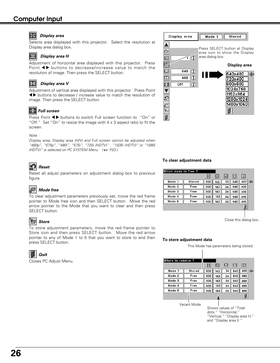 Computer input | Sanyo PLC-SW30 User Manual | Page 26 / 52