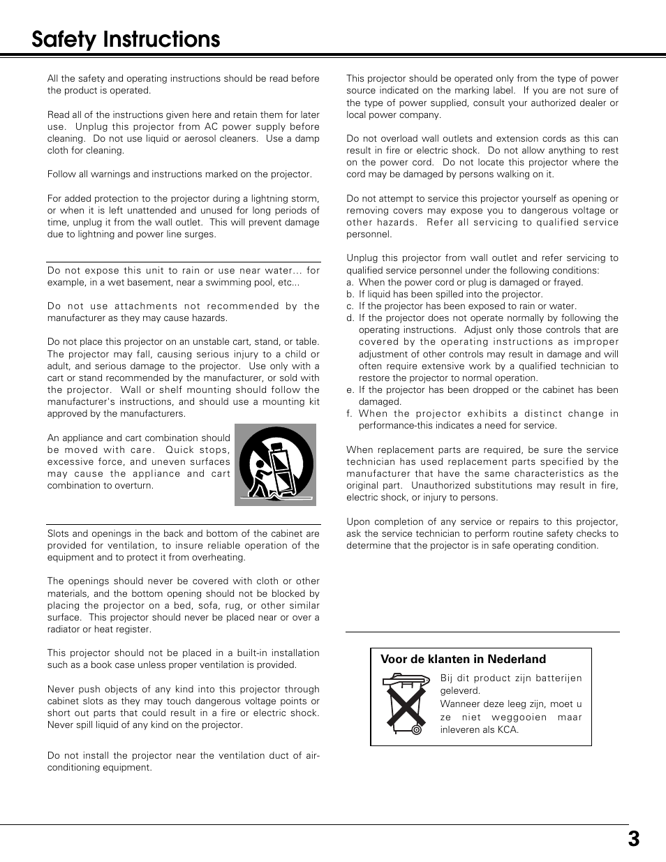 3safety instructions | Sanyo PLC-SW30 User Manual | Page 3 / 52