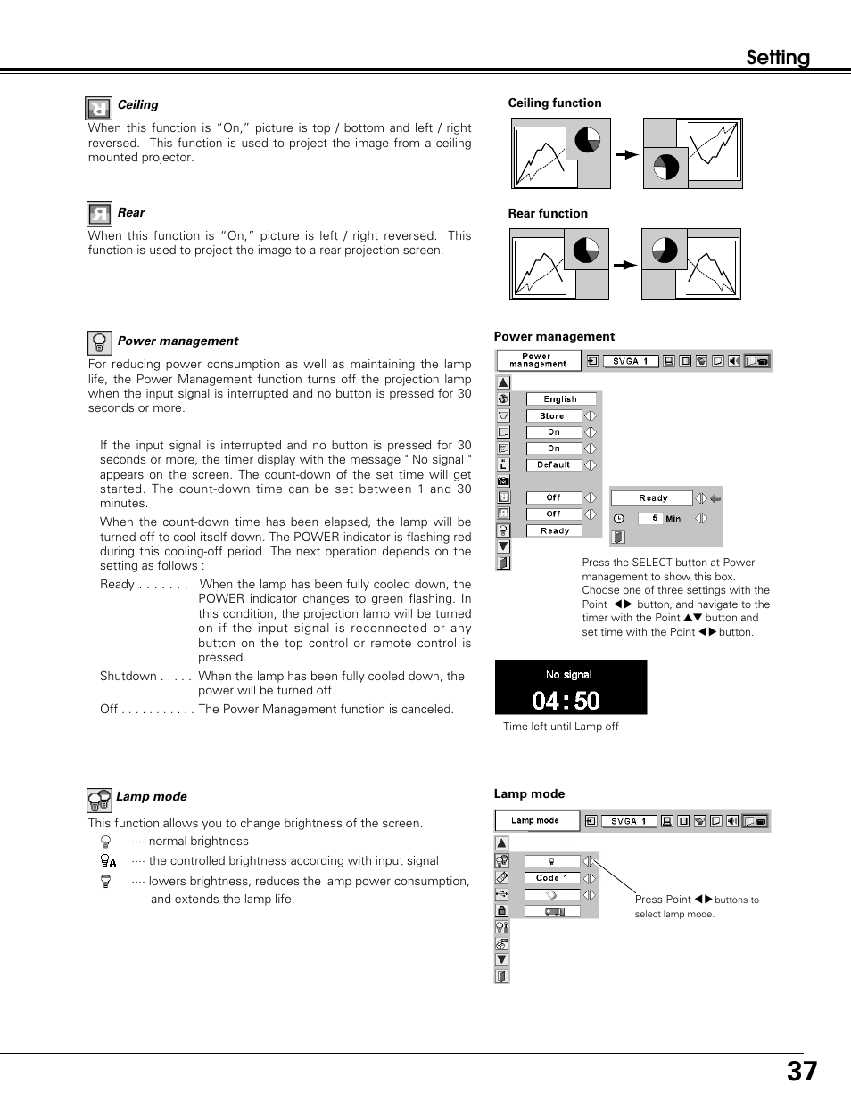 Setting | Sanyo PLC-SW30 User Manual | Page 37 / 52