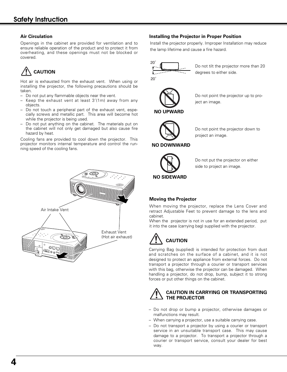 Safety instruction | Sanyo PLC-SW30 User Manual | Page 4 / 52