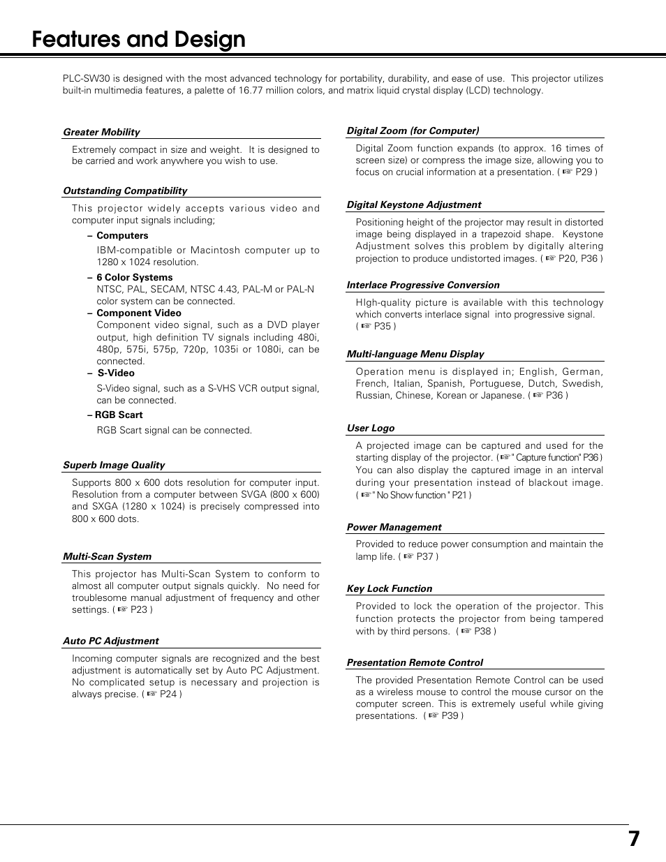 7features and design | Sanyo PLC-SW30 User Manual | Page 7 / 52