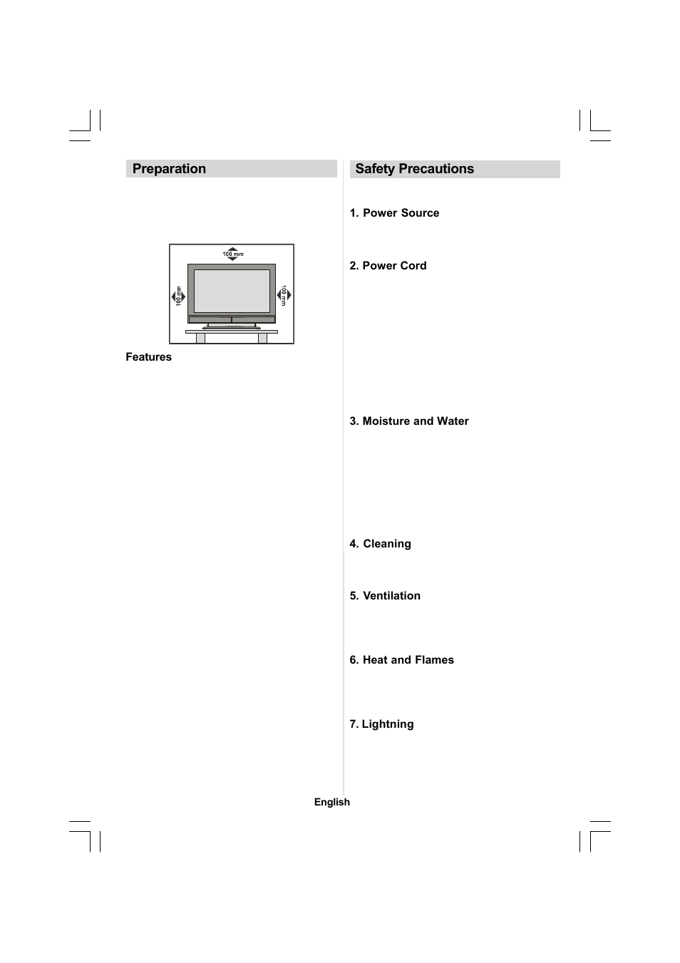 Safety precautions, Preparation | Sanyo CE26LC81-B User Manual | Page 5 / 20