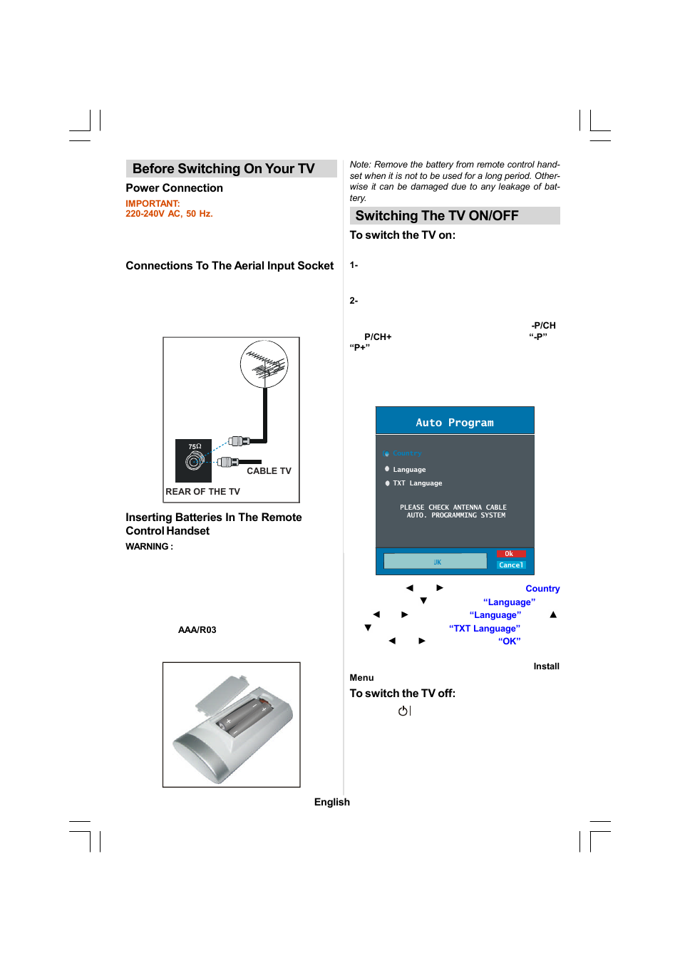 Before switching on your tv, Switching the tv on/off | Sanyo CE26LC81-B User Manual | Page 7 / 20