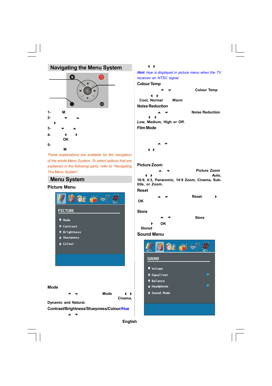 Navigating the menu system, Menu system | Sanyo CE26LC81-B User Manual | Page 8 / 20