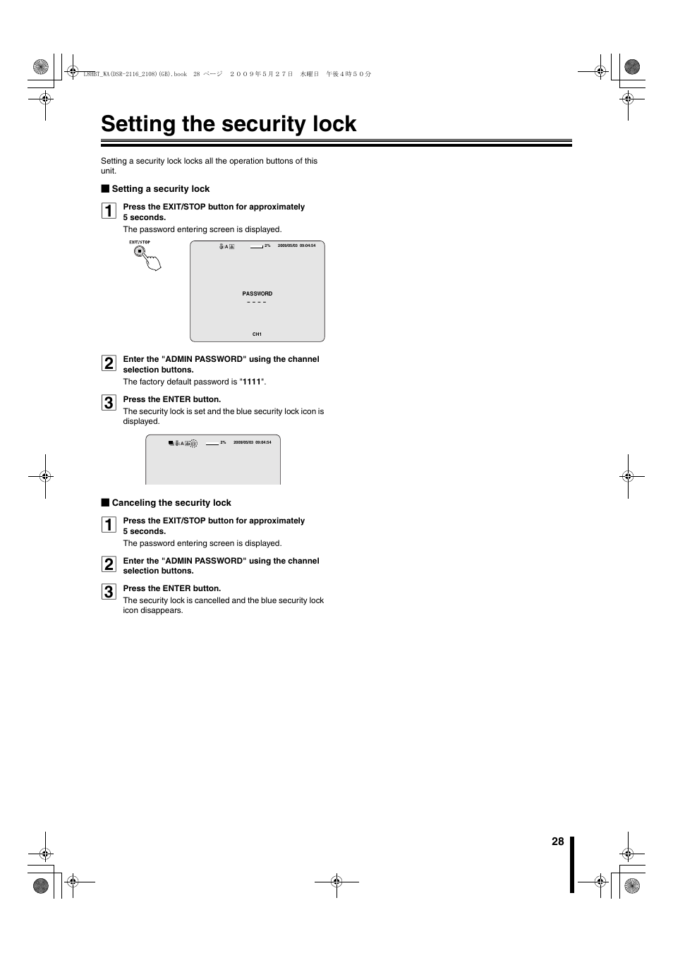 Setting the security lock, P28) | Sanyo DSR-2108 User Manual | Page 35 / 92