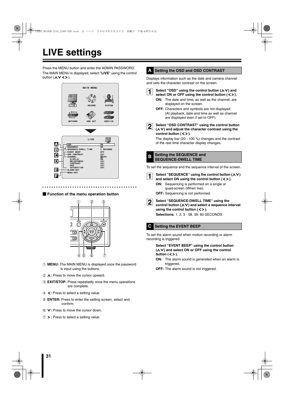 Live settings, P31) | Sanyo DSR-2108 User Manual | Page 38 / 92