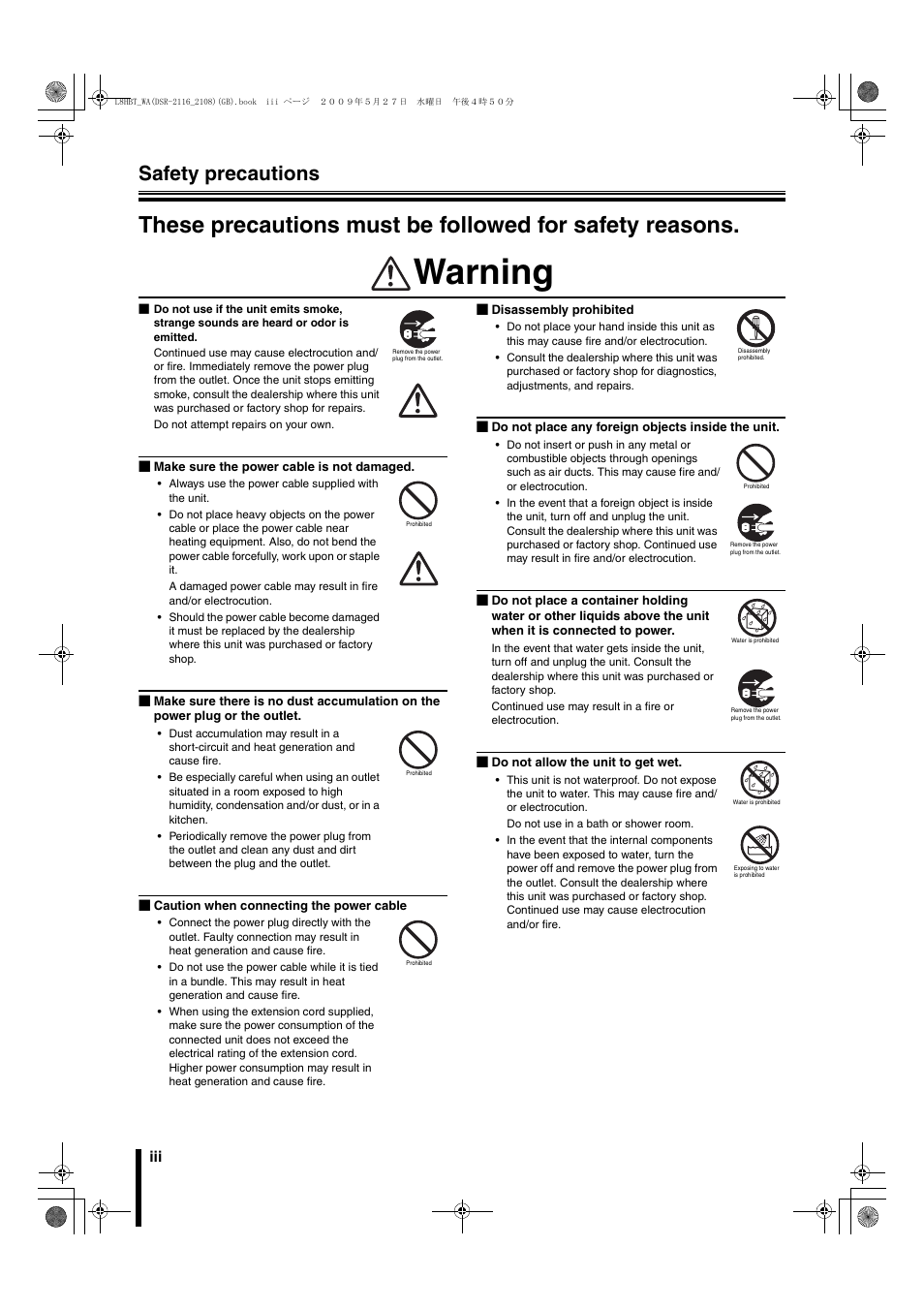 Warning, Safety precautions | Sanyo DSR-2108 User Manual | Page 4 / 92