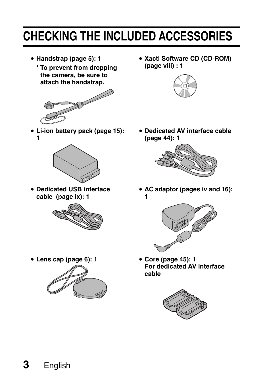 Checking the included accessories, English | Sanyo Xacti VPC-SH1 User Manual | Page 24 / 96