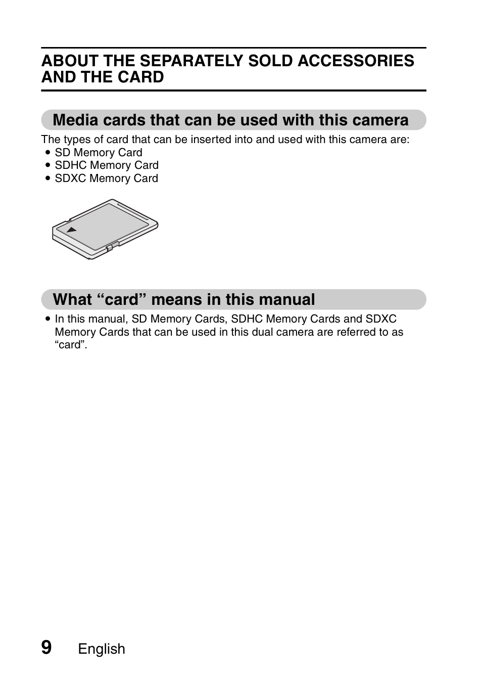 Media cards that can be used with this camera, What “card” means in this manual | Sanyo Xacti VPC-SH1 User Manual | Page 30 / 96