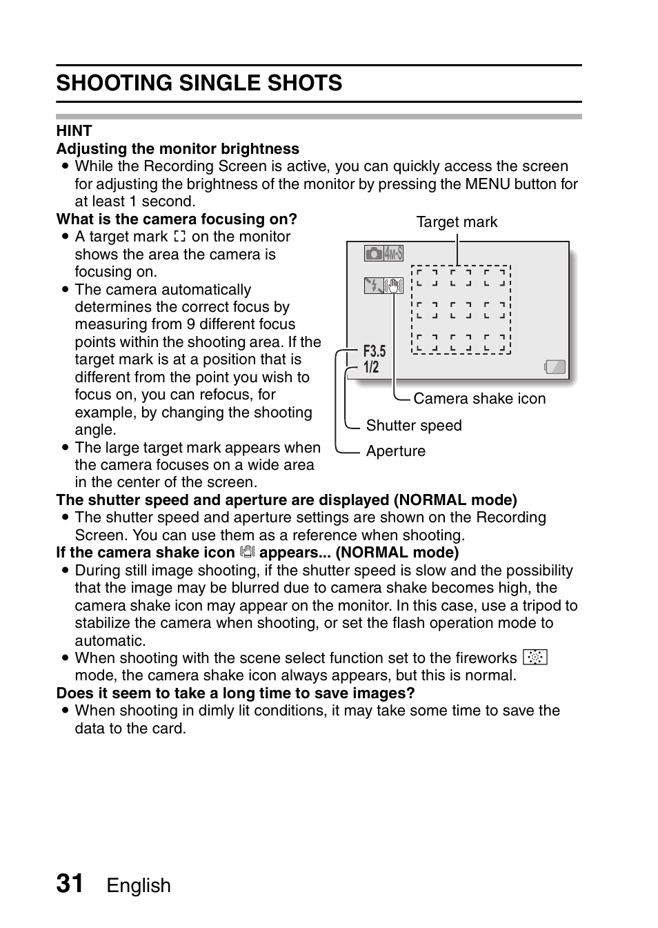 Shooting single shots, English | Sanyo Xacti VPC-SH1 User Manual | Page 52 / 96