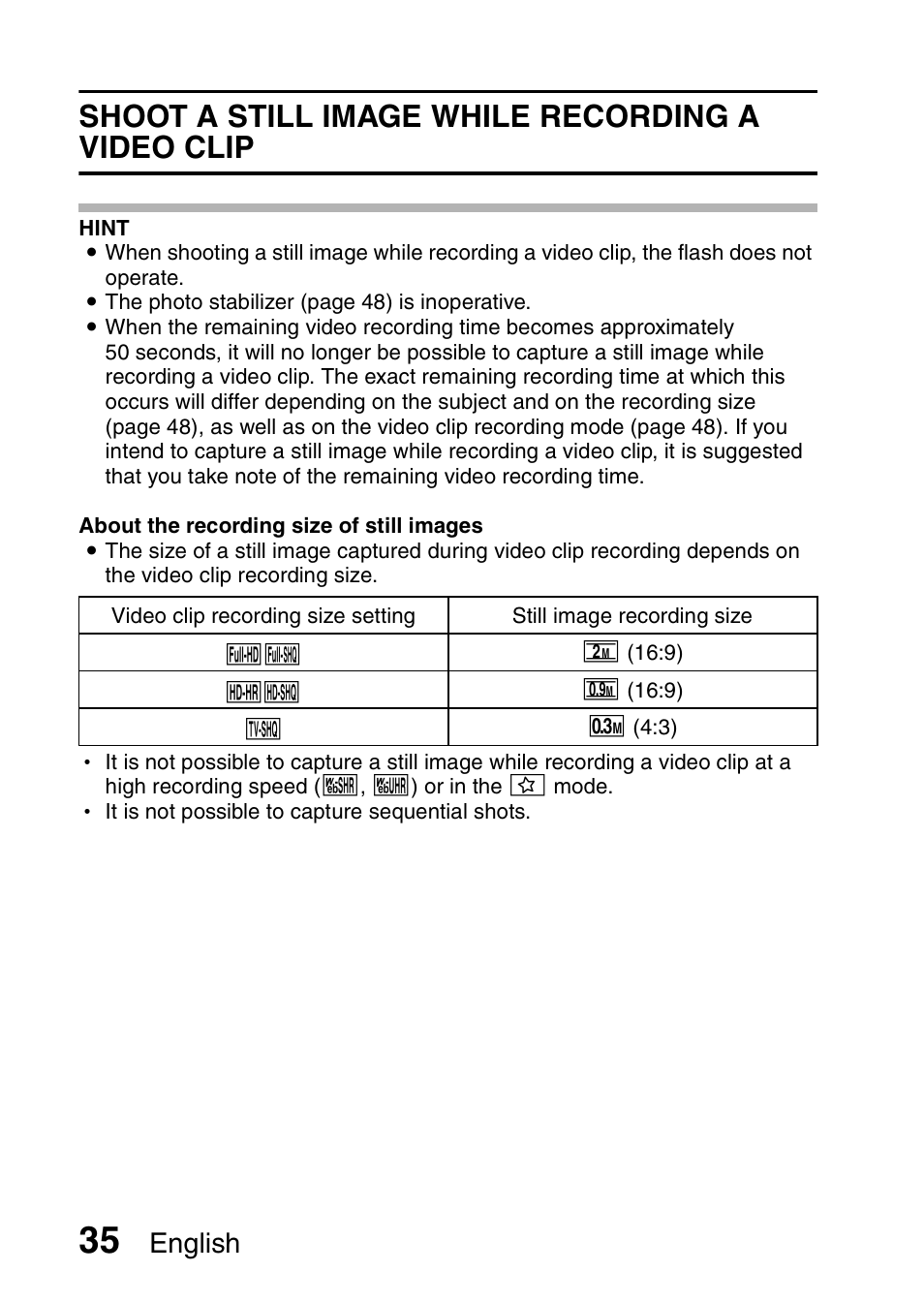 Shoot a still image while recording a video clip, English | Sanyo Xacti VPC-SH1 User Manual | Page 56 / 96