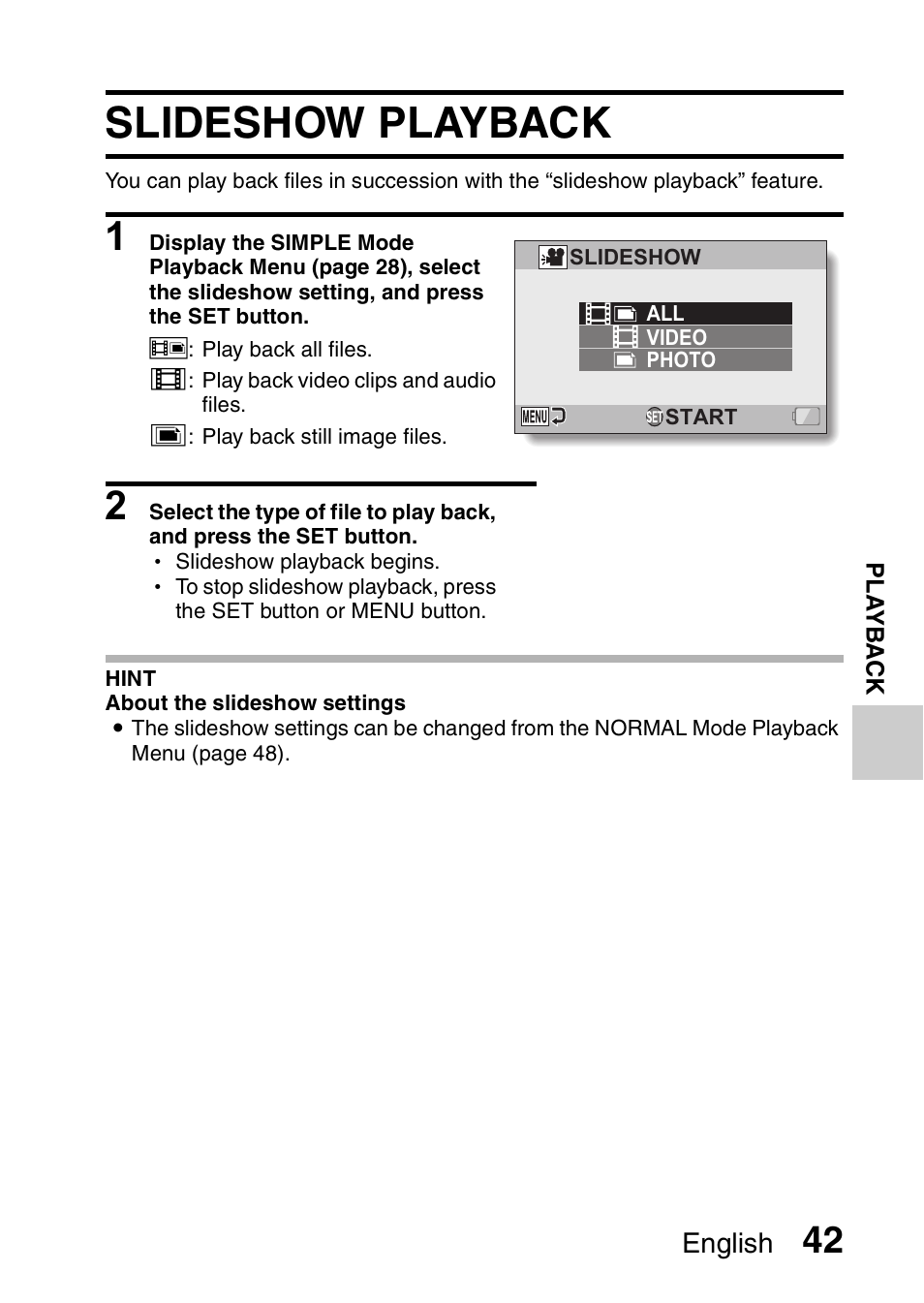 Slideshow playback | Sanyo Xacti VPC-SH1 User Manual | Page 63 / 96