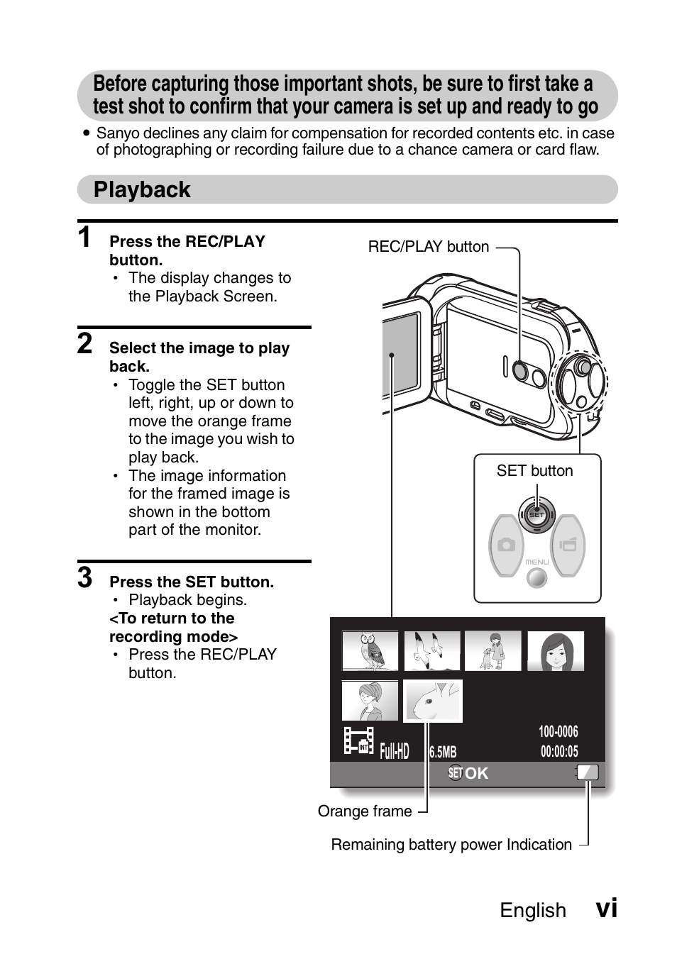 Playback, Full-hd | Sanyo Xacti VPC-SH1 User Manual | Page 7 / 96