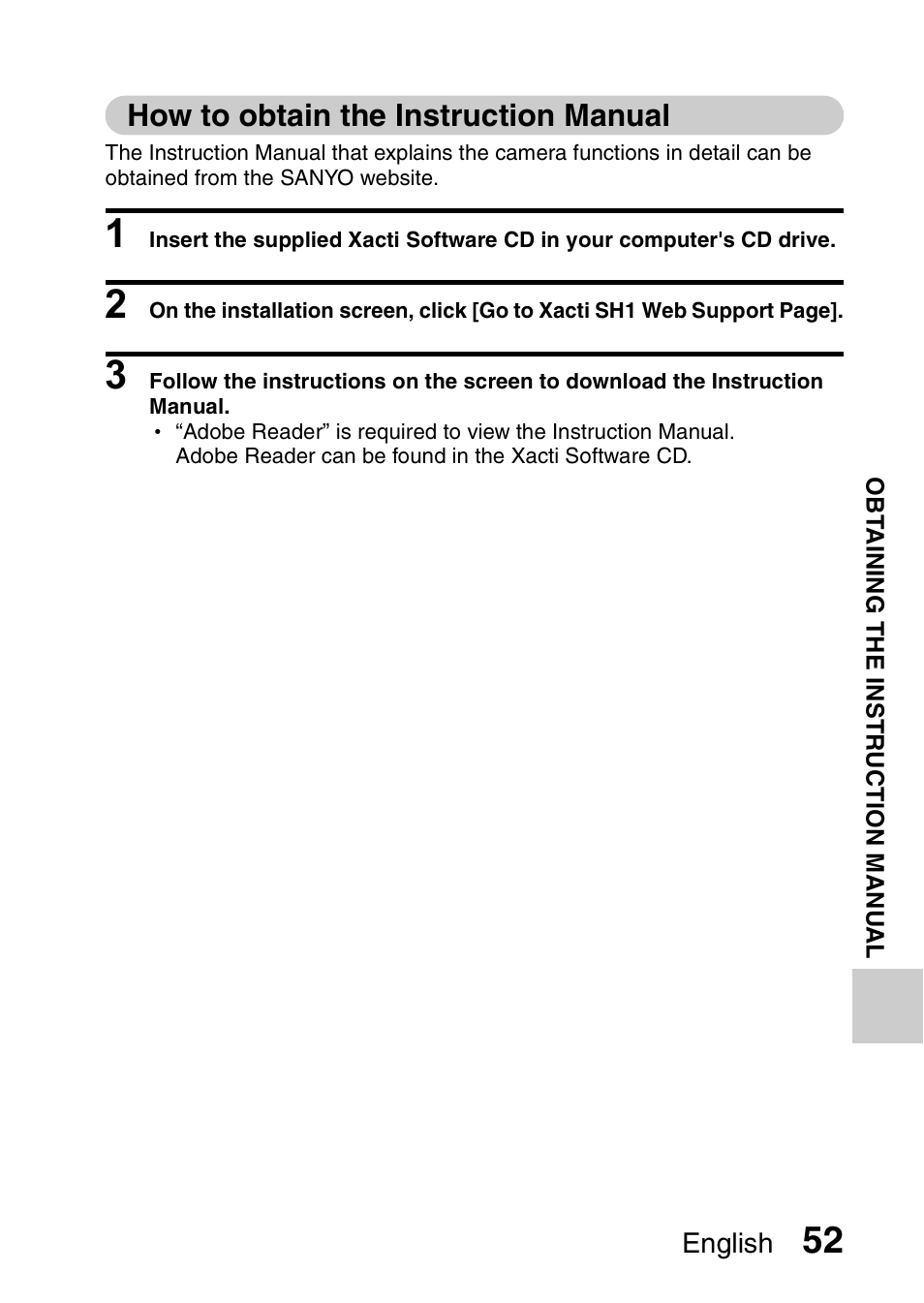 How to obtain the instruction manual | Sanyo Xacti VPC-SH1 User Manual | Page 73 / 96