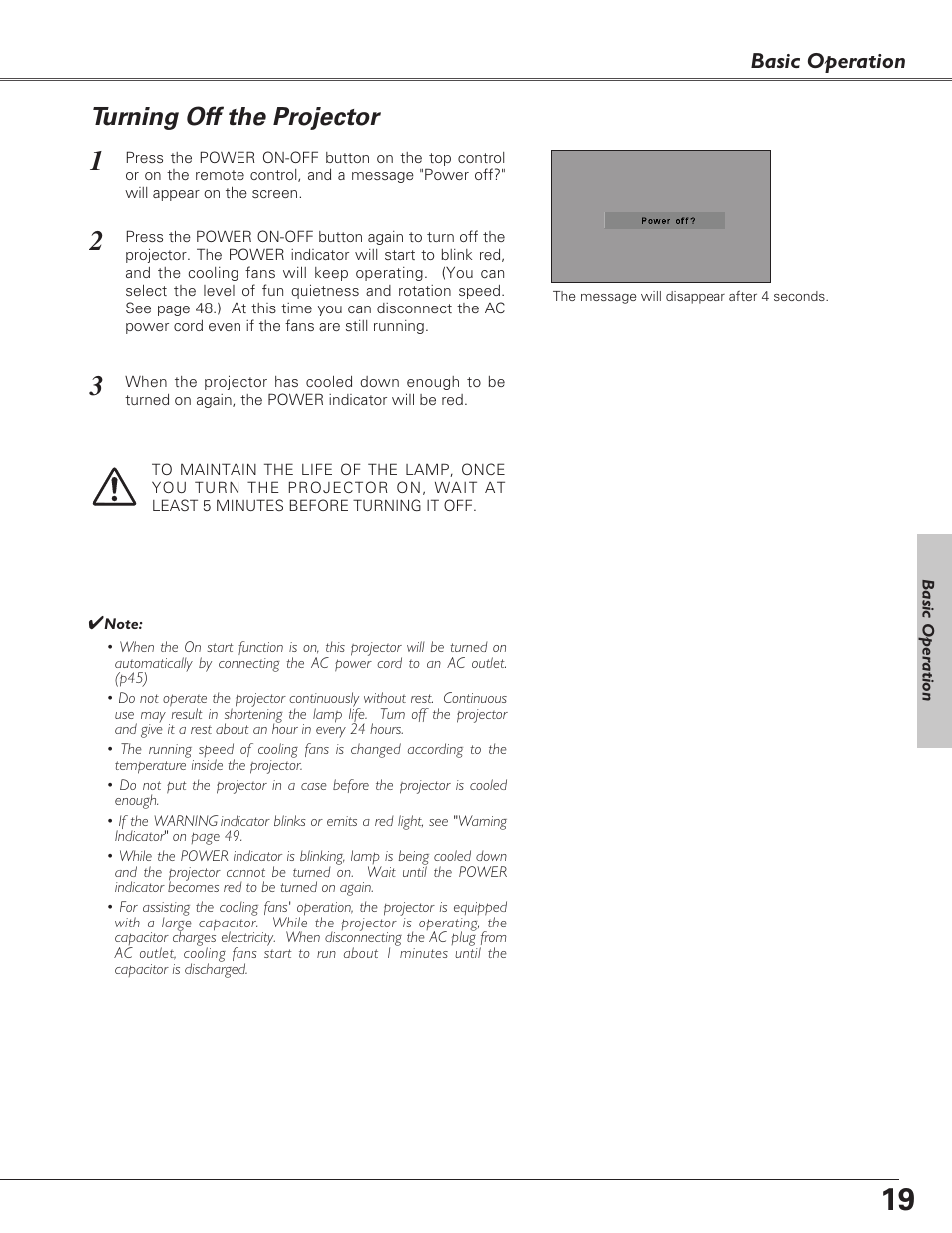 Turning off the projector | Sanyo PLC-XU73 User Manual | Page 19 / 64