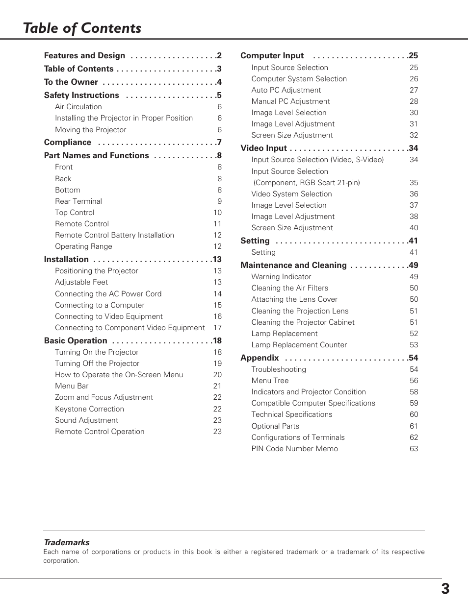 Sanyo PLC-XU73 User Manual | Page 3 / 64