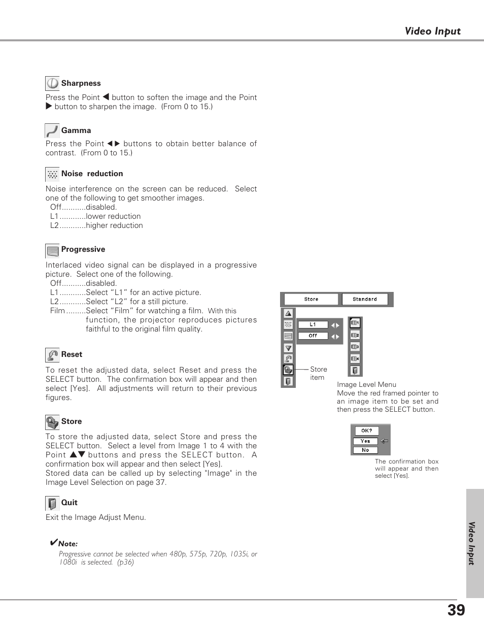 Video input | Sanyo PLC-XU73 User Manual | Page 39 / 64