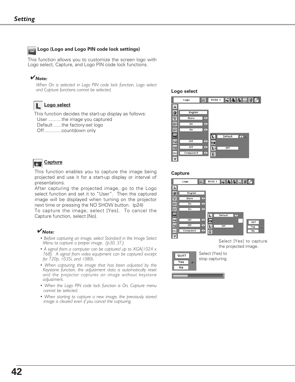 Setting | Sanyo PLC-XU73 User Manual | Page 42 / 64