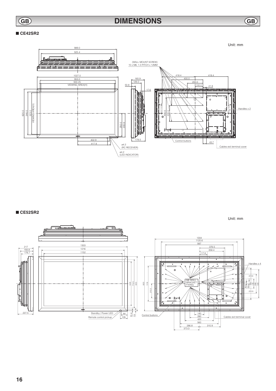 Dimensions | Sanyo CE42LM6WP User Manual | Page 16 / 20