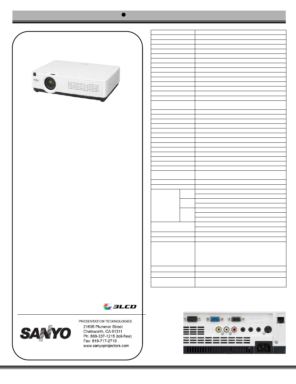 Sanyo XGA ULTRAPORTABLE MULTIMEDIA PROJECTOR PLC-XU300 User Manual | 1 page