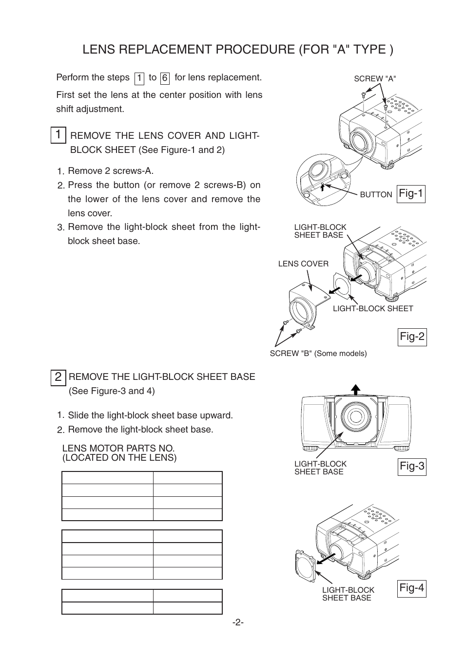 Lens replacement procedure (for "a" type ) | Sanyo LNS-T31A User Manual | Page 2 / 9