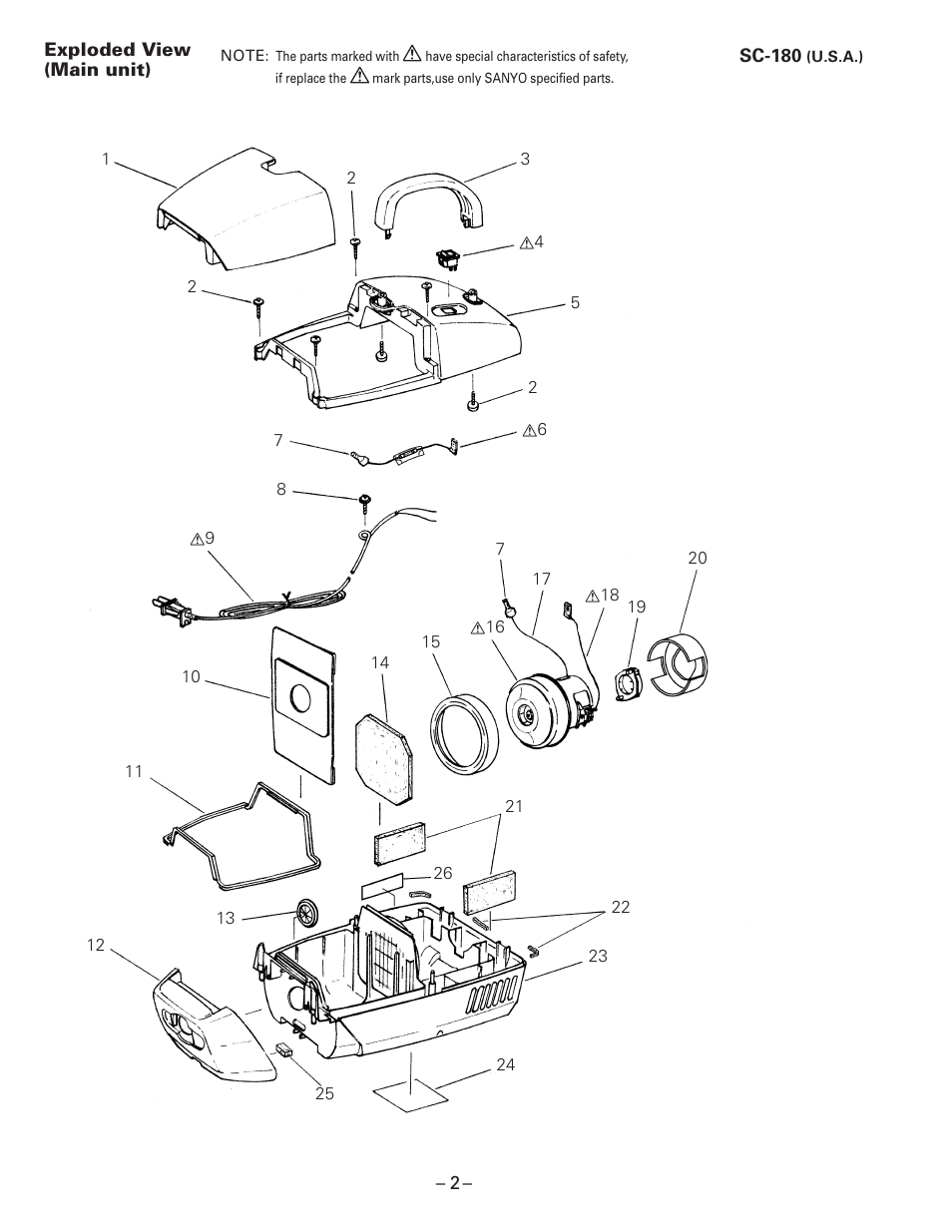Exploded view(main unit) | Sanyo SC-180 User Manual | Page 2 / 4