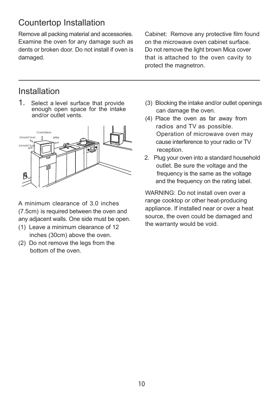 Installation, Countertop installation | Sanyo EM-S7560W User Manual | Page 10 / 33