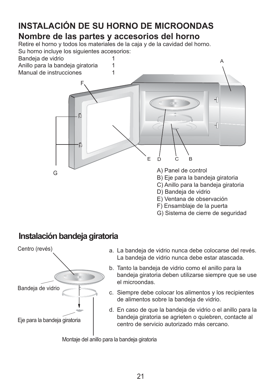 Instalación bandeja giratoria | Sanyo EM-S7560W User Manual | Page 21 / 33