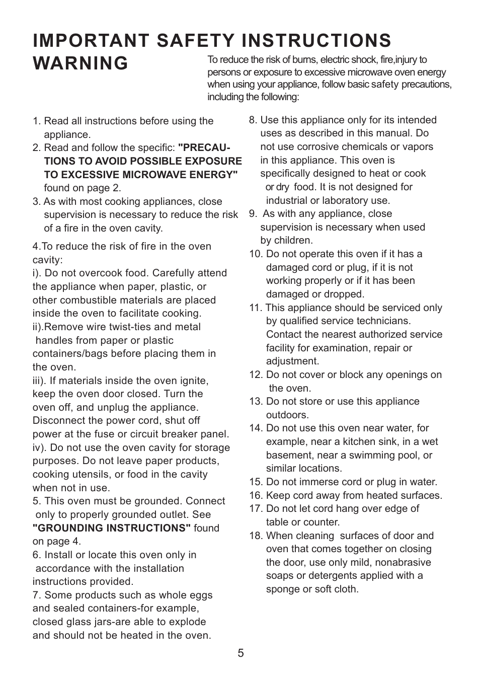 Important safety instructions warning | Sanyo EM-S7560W User Manual | Page 5 / 33