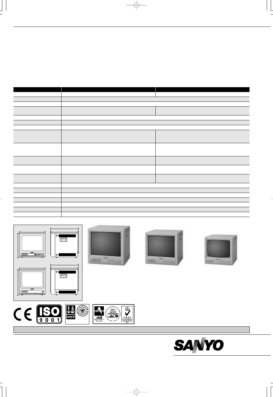 Features, Dimensions other colour video monitors, Specifications | Sanyo VMC-8621PA User Manual | Page 2 / 2