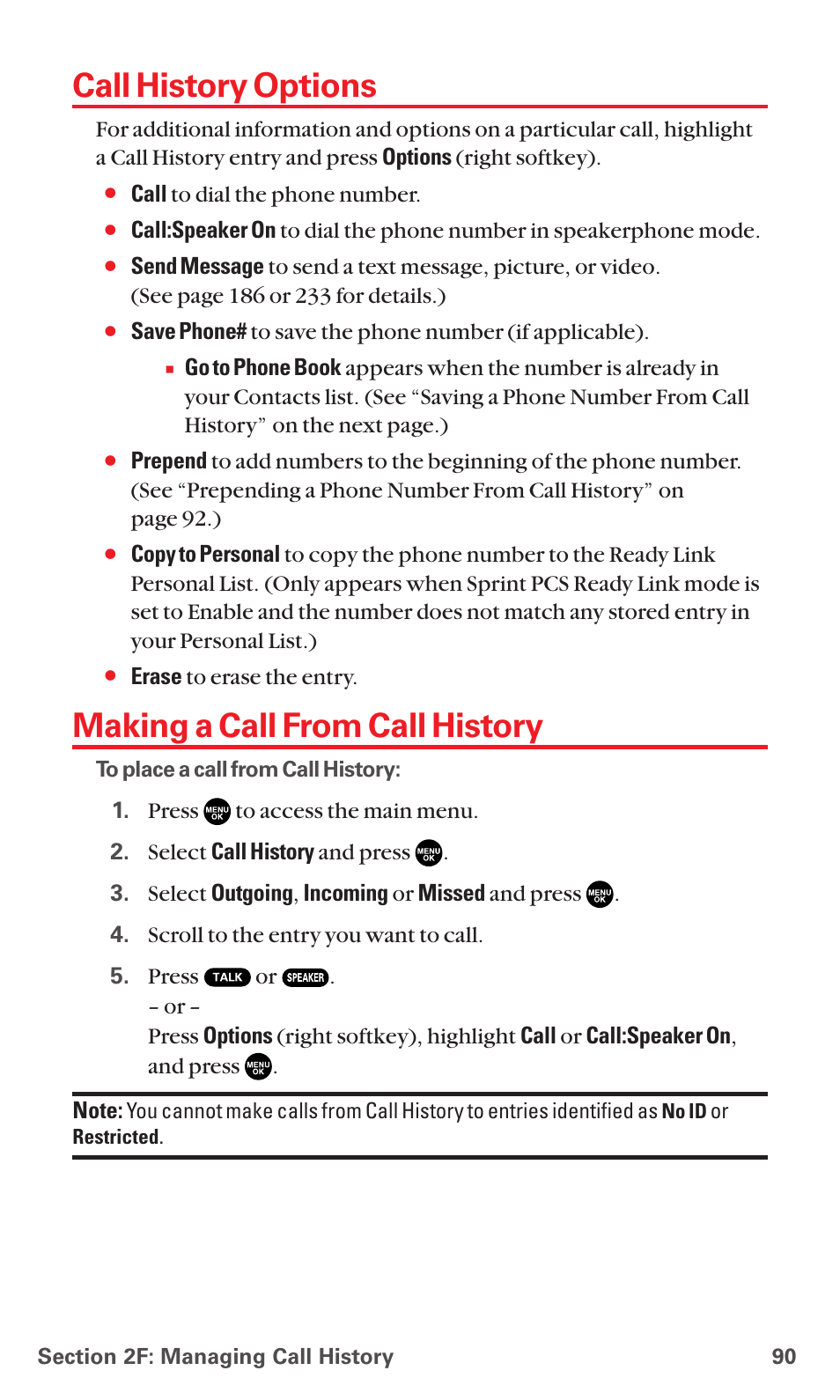 Call history options, Making a call from call history | Sanyo MM-7400 User Manual | Page 103 / 326