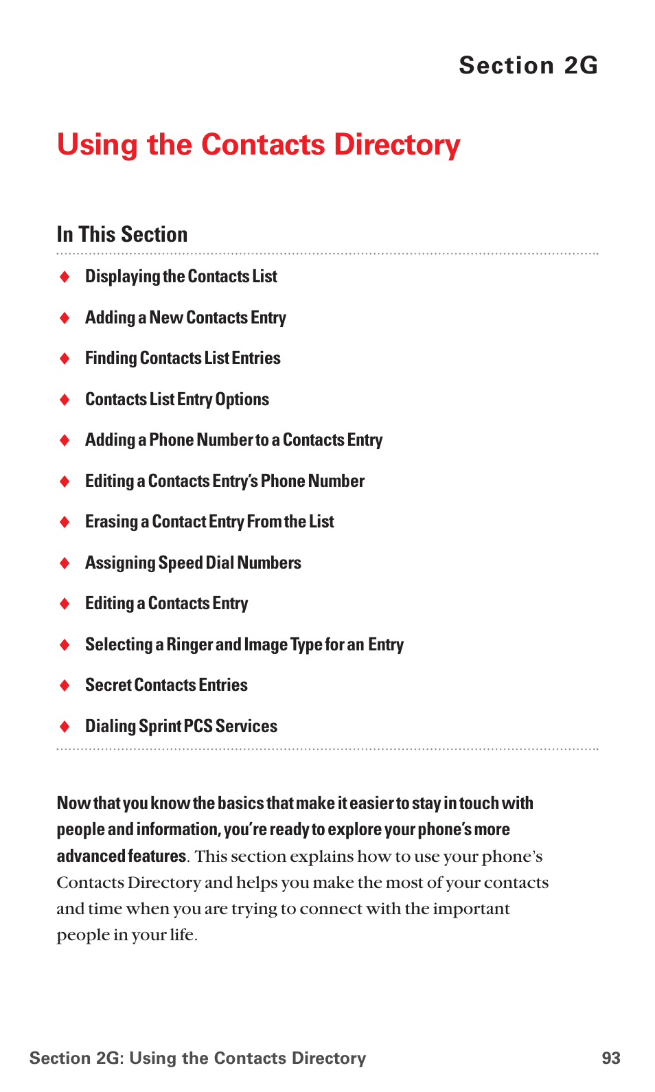 2g. using the contacts directory, Using the contacts directory | Sanyo MM-7400 User Manual | Page 106 / 326
