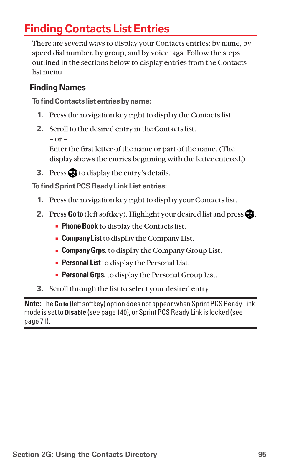 Finding contacts list entries | Sanyo MM-7400 User Manual | Page 108 / 326