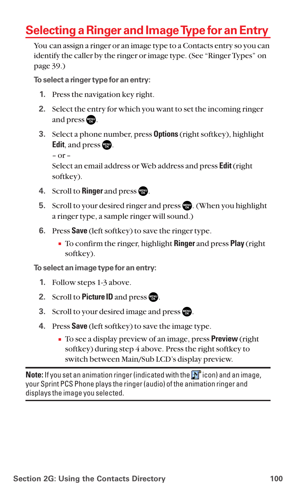 Selecting a ringer and image type for an entry | Sanyo MM-7400 User Manual | Page 113 / 326
