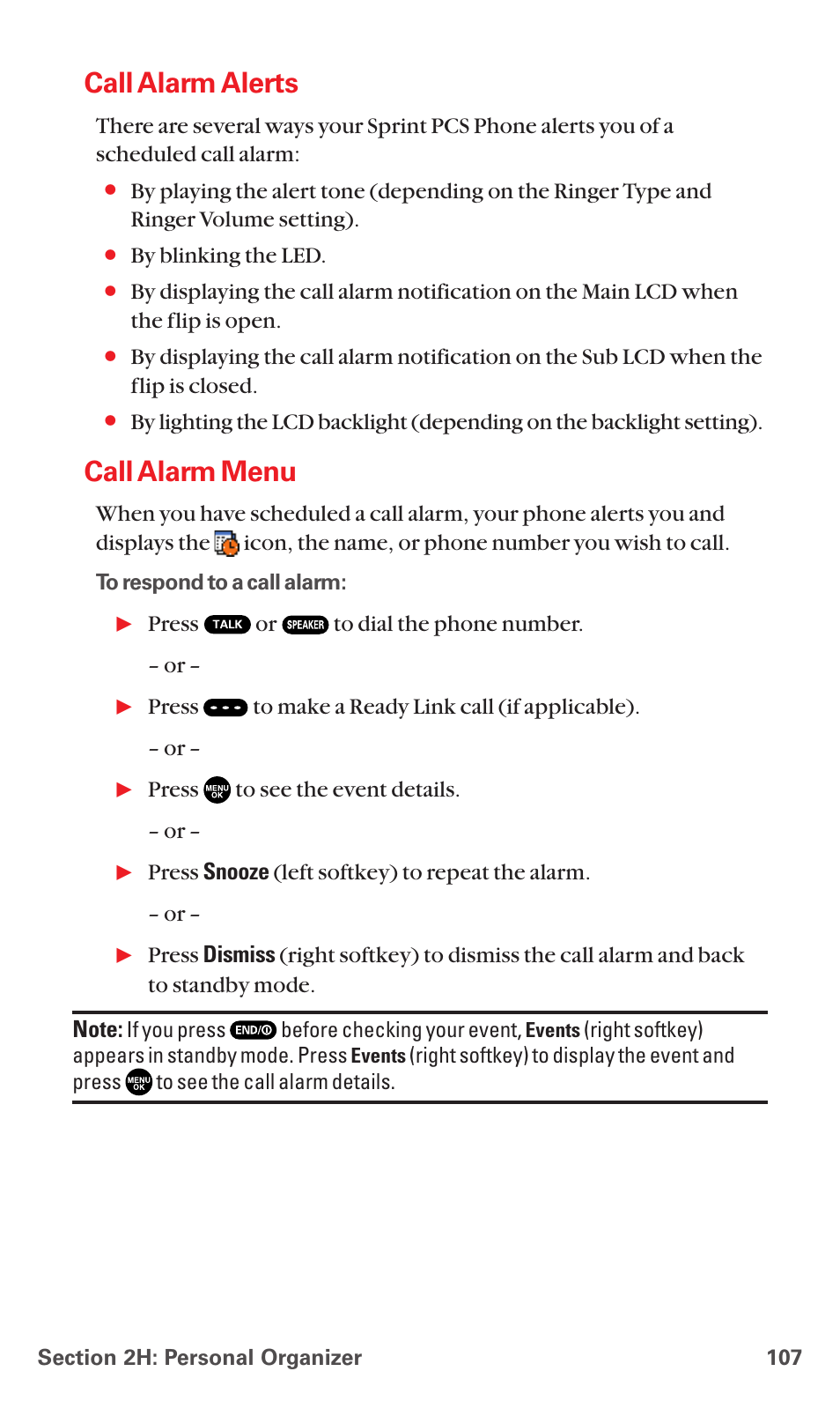 Call alarm alerts, Call alarm menu | Sanyo MM-7400 User Manual | Page 120 / 326