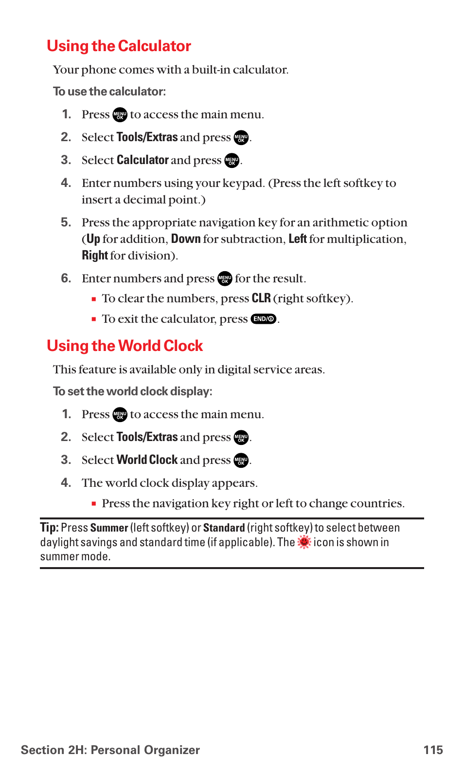 Using the calculator, Using the world clock | Sanyo MM-7400 User Manual | Page 128 / 326