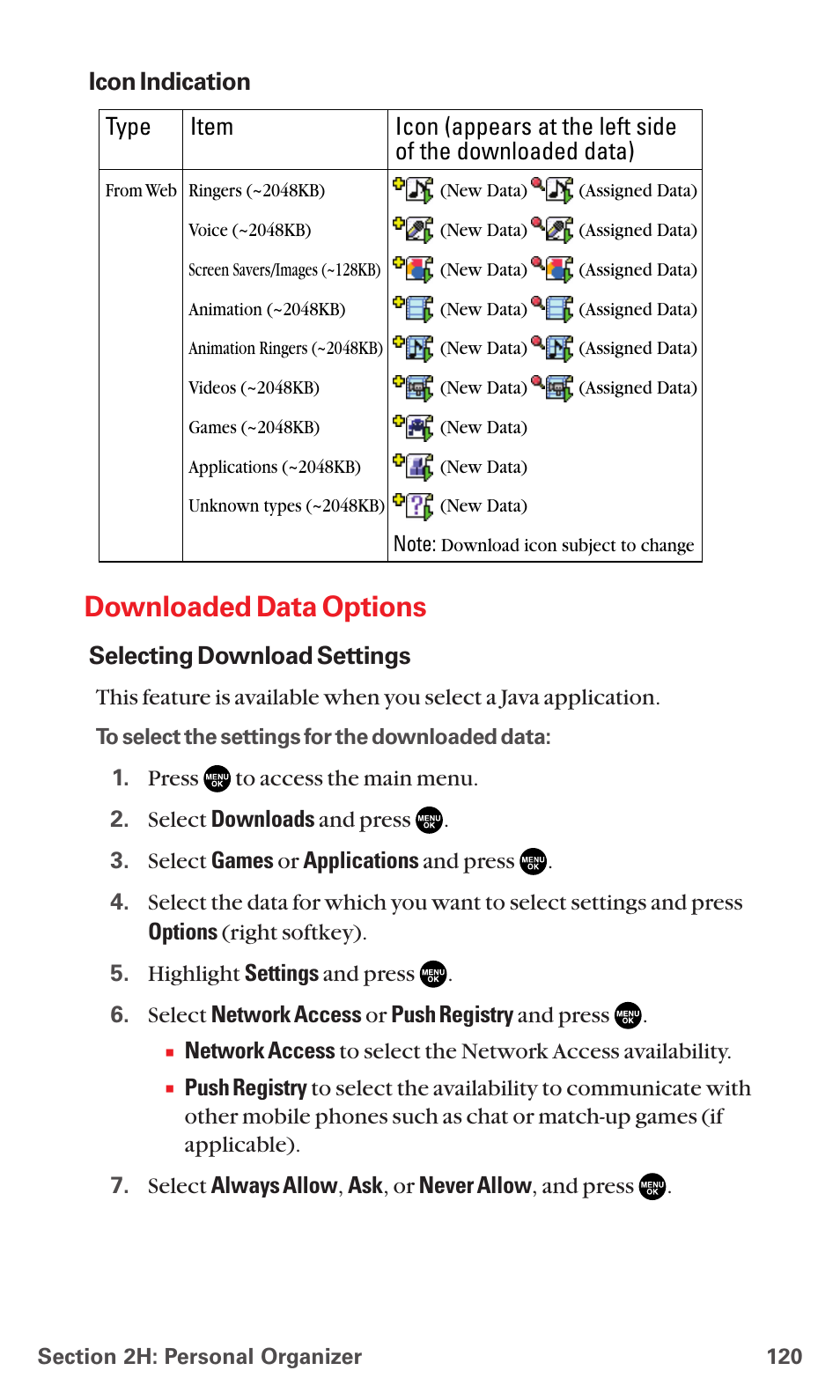 Downloaded data options | Sanyo MM-7400 User Manual | Page 133 / 326
