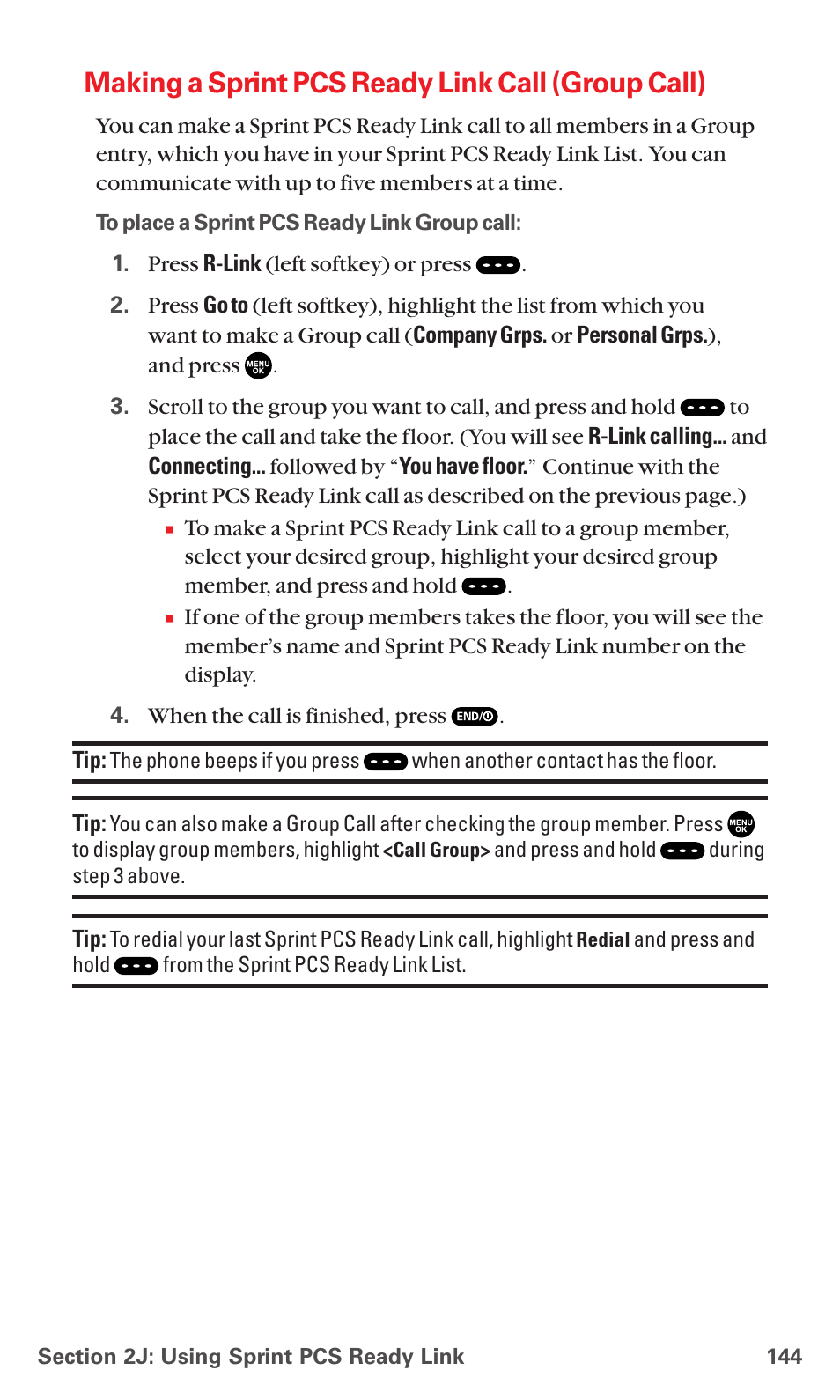 Making a sprint pcs ready link call (group call) | Sanyo MM-7400 User Manual | Page 157 / 326